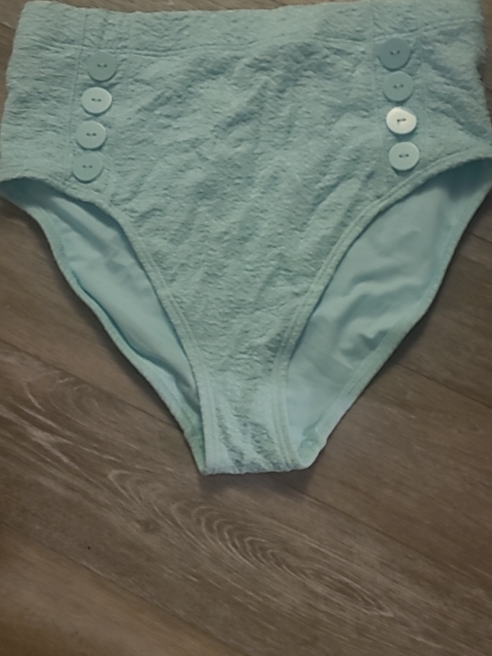 Womens Plus Light Aqua Button-Accent Swim Bottoms